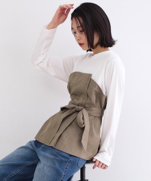 OPAQUE.CLIP（オペークドットクリップ）の「ビスチェドッキングカットソー【洗濯機OK】（Tシャツ/カットソー・レディース・チャコールグレー/ナチュラル/ブラウン系・40/42/38）」の2枚目の写真