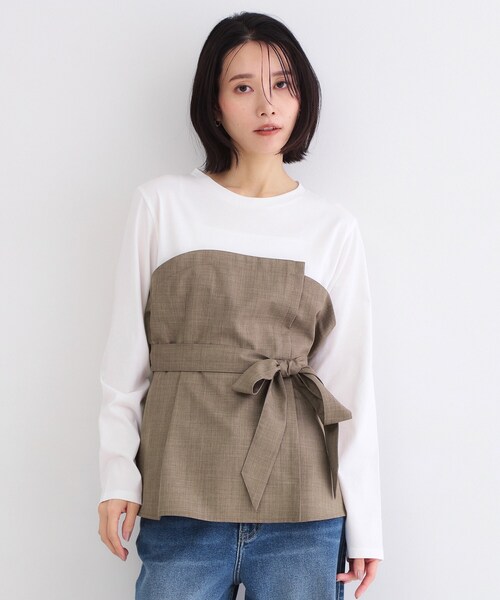 OPAQUE.CLIP（オペークドットクリップ）の「ビスチェドッキングカットソー【洗濯機OK】（Tシャツ/カットソー・レディース・チャコールグレー/ナチュラル/ブラウン系・40/42/38）」の14枚目の写真