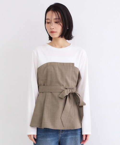 OPAQUE.CLIP（オペークドットクリップ）の「ビスチェドッキングカットソー【洗濯機OK】（Tシャツ/カットソー・レディース・チャコールグレー/ナチュラル/ブラウン系・40/42/38）」の21枚目の写真