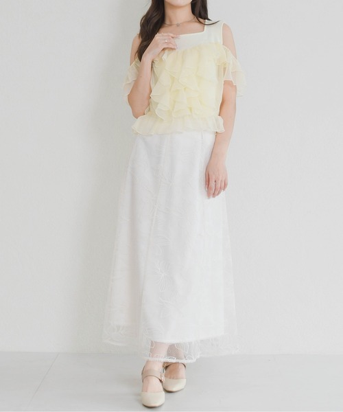 MISCH MASCH(ミッシュマッシュ)の「2026春夏新作 パウダーシフォンラッフルレイヤード肩開きニット(ニット/セーター・レディース・ピンク/ホワイト/イエロー・フリ-)」の6枚目の写真