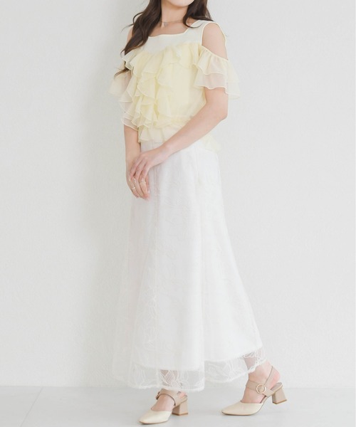 MISCH MASCH(ミッシュマッシュ)の「2026春夏新作 パウダーシフォンラッフルレイヤード肩開きニット(ニット/セーター・レディース・ピンク/ホワイト/イエロー・フリ-)」の8枚目の写真