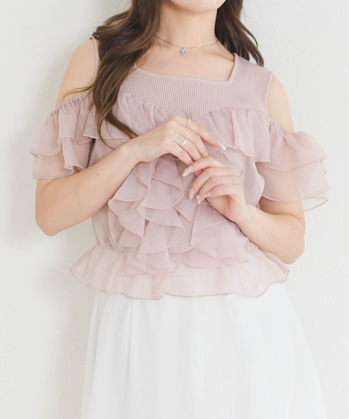 MISCH MASCH(ミッシュマッシュ)の「2026春夏新作 パウダーシフォンラッフルレイヤード肩開きニット(ニット/セーター・レディース・ピンク/ホワイト/イエロー・フリ-)」の17枚目の写真