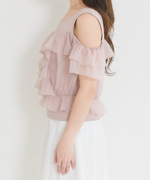 MISCH MASCH(ミッシュマッシュ)の「2026春夏新作 パウダーシフォンラッフルレイヤード肩開きニット(ニット/セーター・レディース・ピンク/ホワイト/イエロー・フリ-)」の21枚目の写真