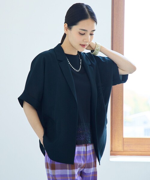 自由区(ジユウク)の「ラスティックメッシュハーフスリーブ ジャケット(テーラードジャケット・レディース・ブラック系/ベージュ系・32)」の8枚目の写真