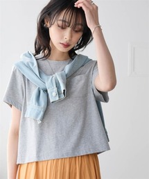 綿100%汗染みしにくいクロップド丈Tシャツ<大きいサイズ有>