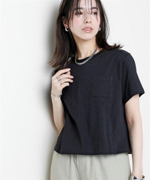 nissen(ニッセン)の「綿100%汗染みしにくいクロップド丈Tシャツ<大きいサイズ有>(Tシャツ/カットソー・レディース・ブラック/ネイビー/グレー系/杢グレー/オフホワイト・L/M/S/3L/LL)」の14枚目の写真