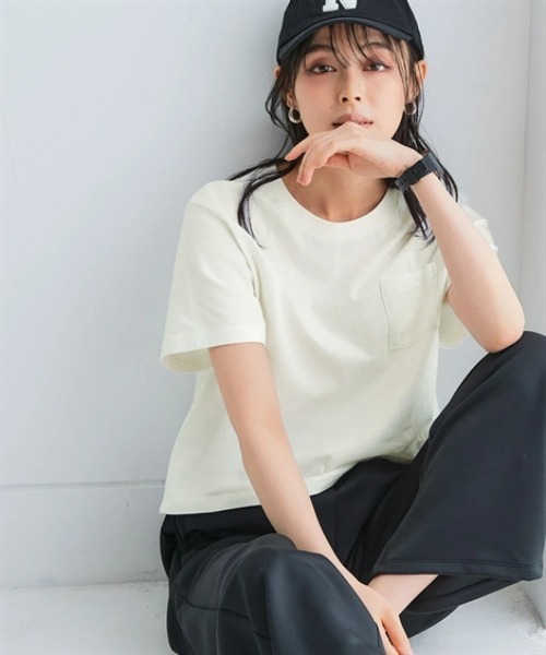 nissen(ニッセン)の「綿100%汗染みしにくいクロップド丈Tシャツ<大きいサイズ有>(Tシャツ/カットソー・レディース・ブラック/ネイビー/グレー系/杢グレー/オフホワイト・L/M/S/3L/LL)」の16枚目の写真