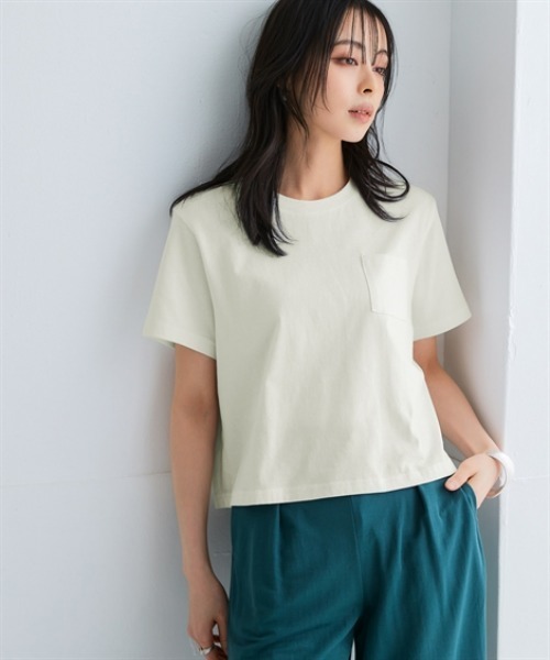 nissen(ニッセン)の「綿100%汗染みしにくいクロップド丈Tシャツ<大きいサイズ有>(Tシャツ/カットソー・レディース・ブラック/ネイビー/グレー系/杢グレー/オフホワイト・L/M/S/3L/LL)」の7枚目の写真