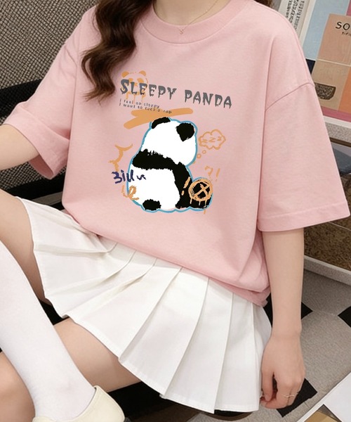 SHOUYO(ショウヨウ)の「ゆるっと着られるパンダモチーフTシャツ(Tシャツ/カットソー・レディース・ベージュ/ピンク/ブラック・M)」の3枚目の写真