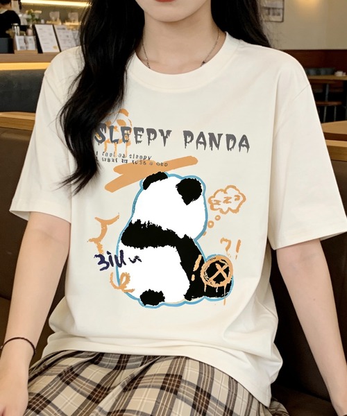 SHOUYO(ショウヨウ)の「ゆるっと着られるパンダモチーフTシャツ(Tシャツ/カットソー・レディース・ベージュ/ピンク/ブラック・M)」の8枚目の写真