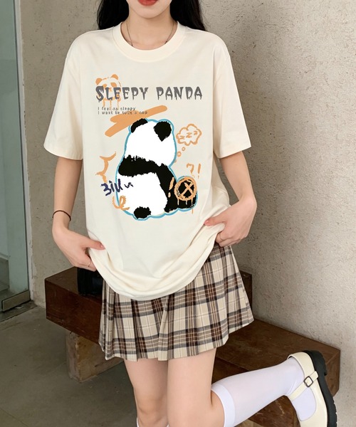 SHOUYO(ショウヨウ)の「ゆるっと着られるパンダモチーフTシャツ(Tシャツ/カットソー・レディース・ベージュ/ピンク/ブラック・M)」の9枚目の写真