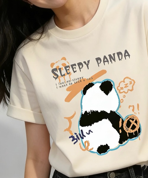 SHOUYO(ショウヨウ)の「ゆるっと着られるパンダモチーフTシャツ(Tシャツ/カットソー・レディース・ベージュ/ピンク/ブラック・M)」の10枚目の写真