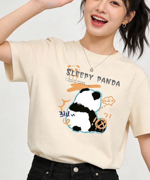 SHOUYO(ショウヨウ)の「ゆるっと着られるパンダモチーフTシャツ(Tシャツ/カットソー・レディース・ベージュ/ピンク/ブラック・M)」の11枚目の写真