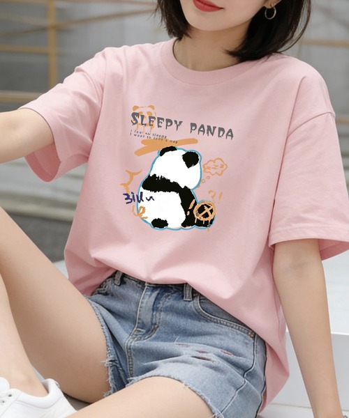 SHOUYO(ショウヨウ)の「ゆるっと着られるパンダモチーフTシャツ(Tシャツ/カットソー・レディース・ベージュ/ピンク/ブラック・M)」の12枚目の写真