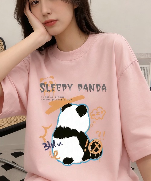 SHOUYO(ショウヨウ)の「ゆるっと着られるパンダモチーフTシャツ(Tシャツ/カットソー・レディース・ベージュ/ピンク/ブラック・M)」の13枚目の写真