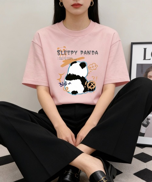 SHOUYO(ショウヨウ)の「ゆるっと着られるパンダモチーフTシャツ(Tシャツ/カットソー・レディース・ベージュ/ピンク/ブラック・M)」の14枚目の写真