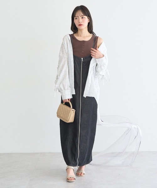 earth music&ecology（アースミュージックアンドエコロジー）の「ピコミシンヘンリーネックタンクトップ（タンクトップ・レディース・ブラック/アイボリー/ブラウン・M/S）」の6枚目の写真