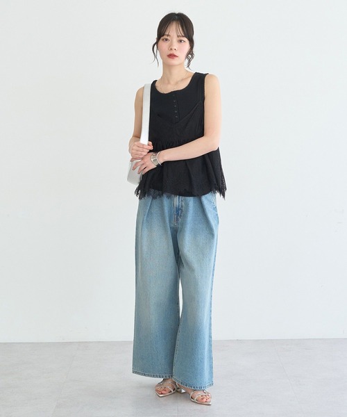 earth music&ecology（アースミュージックアンドエコロジー）の「ピコミシンヘンリーネックタンクトップ（タンクトップ・レディース・ブラック/アイボリー/ブラウン・M/S）」の15枚目の写真