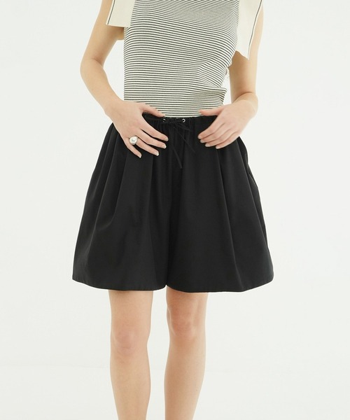 CLANE LOW WAIST TUCK SHORT PANTS ブラック1 LOW WAIST DRAWSTRING HALF PANTS（その他パンツ）｜CLANE（クラネ）の