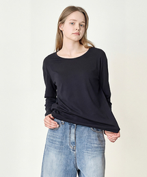 BASIC HOUSE（ベーシックハウス）の「女性 チャラン スパン Uネック オーバーサイズ 長袖Tシャツ ブラック（Tシャツ/カットソー）」