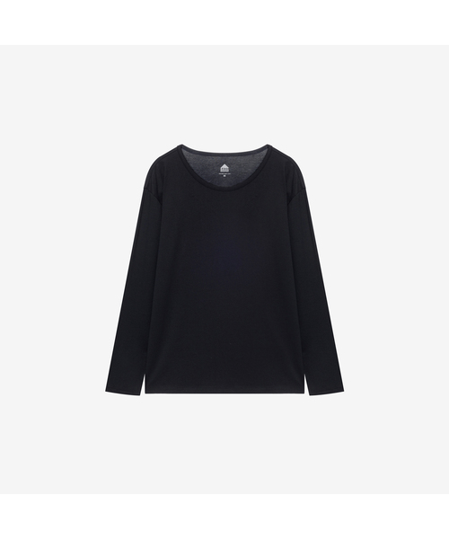 BASIC HOUSE(ベーシックハウス)の「女性 チャラン スパン Uネック オーバーサイズ 長袖Tシャツ ブラック(Tシャツ/カットソー・レディース・ブラック・100/85/90/95)」の1枚目の写真