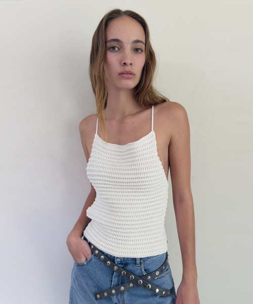 DIAGONAL(ダイアゴナル)の「BACK STRAP CROCHET KNIT TOP (white)(ニット/セーター・レディース・その他・FREE)」の1枚目の写真