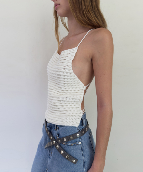 DIAGONAL(ダイアゴナル)の「BACK STRAP CROCHET KNIT TOP (white)(ニット/セーター・レディース・その他・FREE)」の3枚目の写真