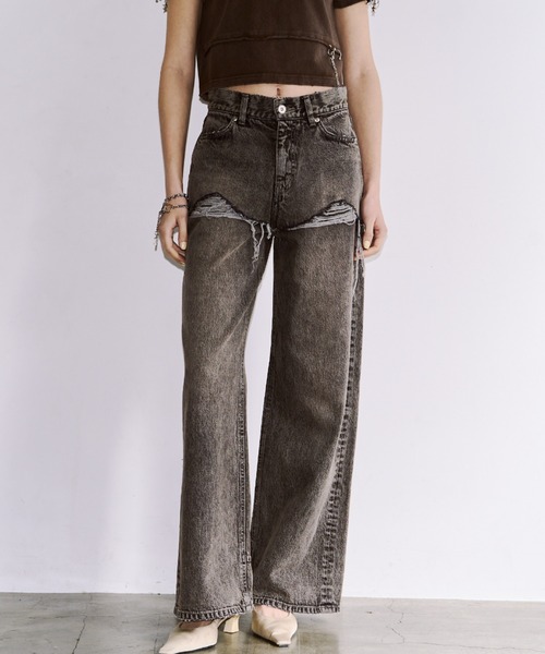 JOSE MOON(ジョゼムーン)の「【3サイズ展開】LAYERED LIKE DENIM PANTS/レイヤードライクデニムパンツ(デニムパンツ・レディース・チャコールグレー/ライトブルー・38/36/40)」の2枚目の写真