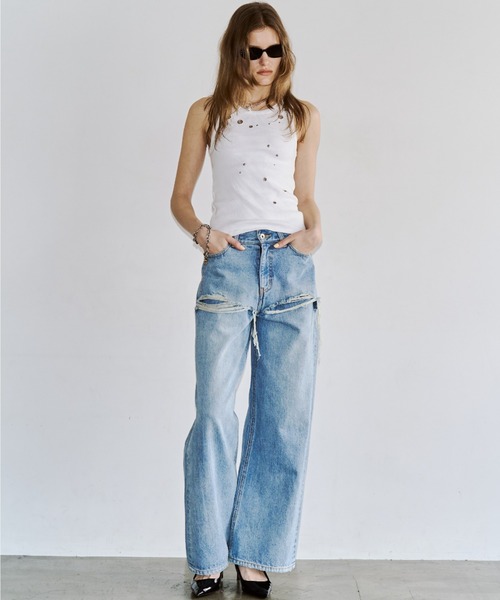 JOSE MOON(ジョゼムーン)の「【3サイズ展開】LAYERED LIKE DENIM PANTS/レイヤードライクデニムパンツ(デニムパンツ・レディース・チャコールグレー/ライトブルー・38/36/40)」の7枚目の写真