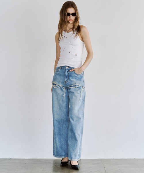 JOSE MOON(ジョゼムーン)の「【3サイズ展開】LAYERED LIKE DENIM PANTS/レイヤードライクデニムパンツ(デニムパンツ・レディース・チャコールグレー/ライトブルー・38/36/40)」の8枚目の写真
