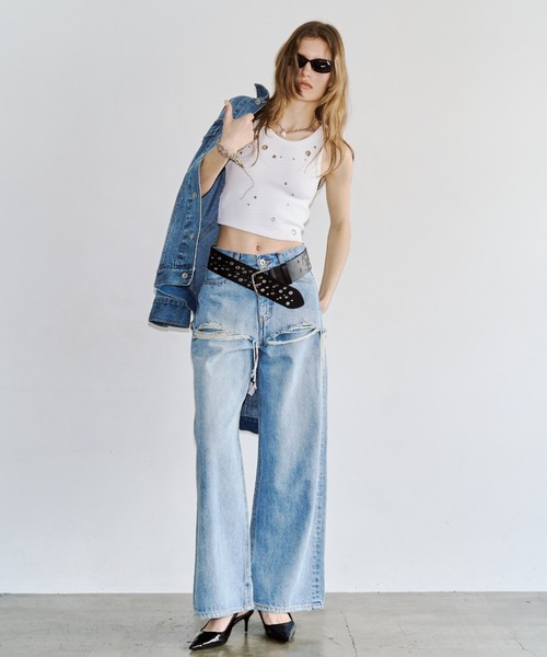 JOSE MOON(ジョゼムーン)の「【3サイズ展開】LAYERED LIKE DENIM PANTS/レイヤードライクデニムパンツ(デニムパンツ・レディース・チャコールグレー/ライトブルー・38/36/40)」の16枚目の写真