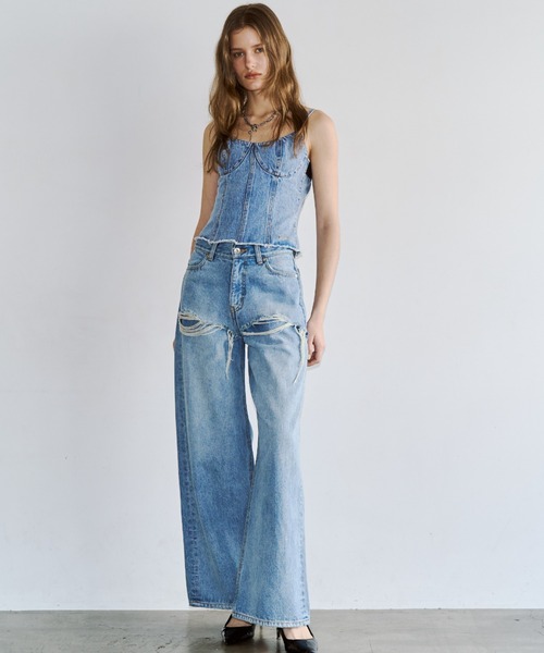 JOSE MOON(ジョゼムーン)の「【3サイズ展開】LAYERED LIKE DENIM PANTS/レイヤードライクデニムパンツ(デニムパンツ・レディース・チャコールグレー/ライトブルー・38/36/40)」の15枚目の写真