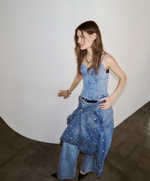 JOSE MOON(ジョゼムーン)の「【3サイズ展開】LAYERED LIKE DENIM PANTS/レイヤードライクデニムパンツ(デニムパンツ・レディース・チャコールグレー/ライトブルー・38/36/40)」の12枚目の写真