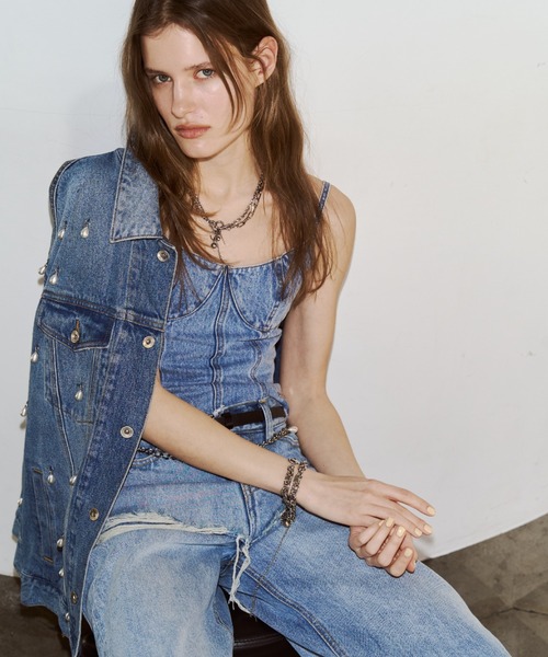 JOSE MOON(ジョゼムーン)の「【3サイズ展開】LAYERED LIKE DENIM PANTS/レイヤードライクデニムパンツ(デニムパンツ・レディース・チャコールグレー/ライトブルー・38/36/40)」の13枚目の写真
