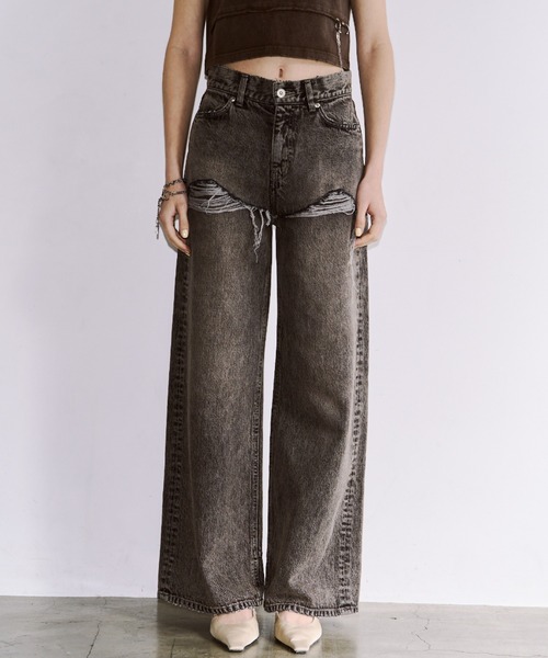 JOSE MOON(ジョゼムーン)の「【3サイズ展開】LAYERED LIKE DENIM PANTS/レイヤードライクデニムパンツ(デニムパンツ・レディース・チャコールグレー/ライトブルー・38/36/40)」の22枚目の写真