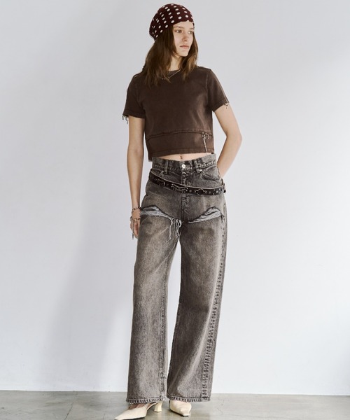 JOSE MOON(ジョゼムーン)の「【3サイズ展開】LAYERED LIKE DENIM PANTS/レイヤードライクデニムパンツ(デニムパンツ・レディース・チャコールグレー/ライトブルー/ベージュ/ピンク・38/36/40)」の12枚目の写真