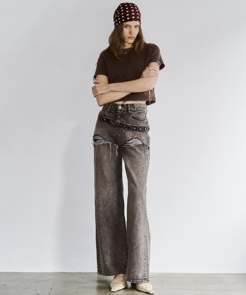 JOSE MOON(ジョゼムーン)の「【3サイズ展開】LAYERED LIKE DENIM PANTS/レイヤードライクデニムパンツ(デニムパンツ・レディース・チャコールグレー/ライトブルー/ベージュ/ピンク・38/36/40)」の13枚目の写真