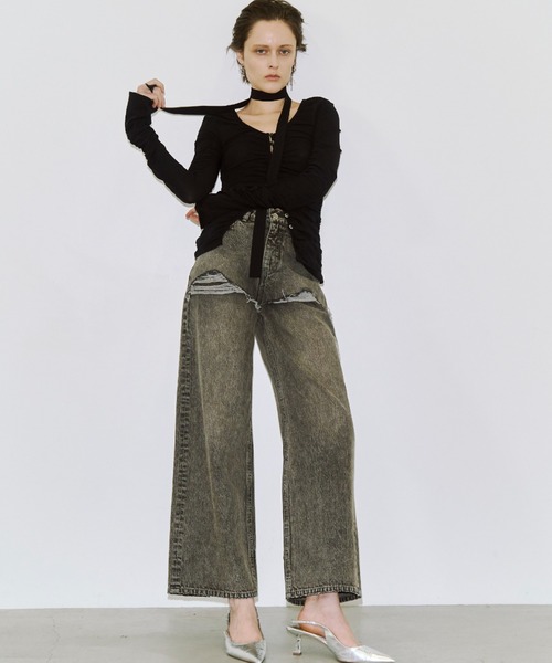 JOSE MOON(ジョゼムーン)の「【3サイズ展開】LAYERED LIKE DENIM PANTS/レイヤードライクデニムパンツ(デニムパンツ・レディース・チャコールグレー/ライトブルー/ベージュ/ピンク・38/36/40)」の20枚目の写真