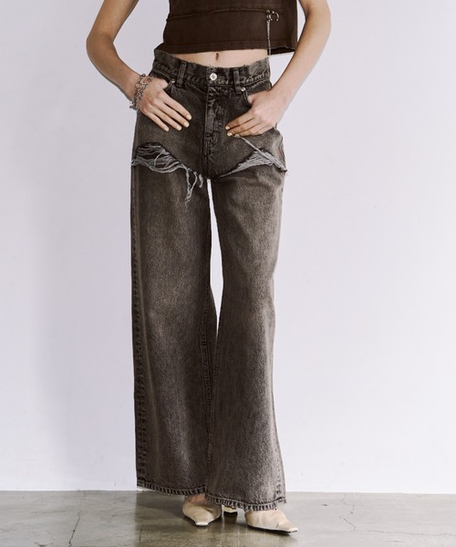 JOSE MOON(ジョゼムーン)の「【3サイズ展開】LAYERED LIKE DENIM PANTS/レイヤードライクデニムパンツ(デニムパンツ・レディース・チャコールグレー/ライトブルー/ベージュ/ピンク・38/36/40)」の10枚目の写真