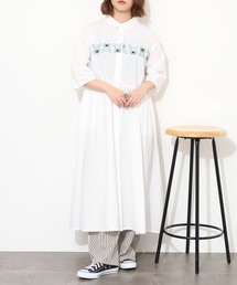 EMAGO 花刺繍ワンピース 半端袖