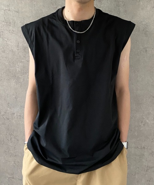 link lot(リンクロット)の「ヘンリーネックノースリーブトップス(Tシャツ/カットソー・メンズ・ホワイト/グレー/ブラック・M)」の6枚目の写真