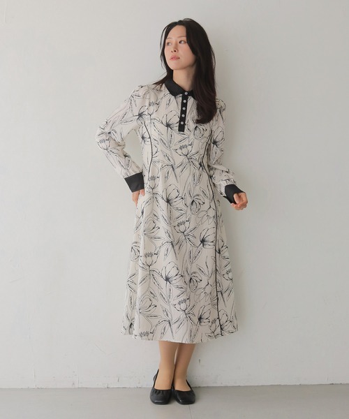HER CLOSET（ハークローゼット）の「【HER CLOSET】【入卒式】ペンシルフラワープリントワンピース（シャツワンピース・レディース・ブラック/オフホワイト・FREE）」の2枚目の写真