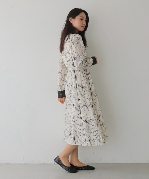 HER CLOSET（ハークローゼット）の「【HER CLOSET】【入卒式】ペンシルフラワープリントワンピース（シャツワンピース・レディース・ブラック/オフホワイト・FREE）」の6枚目の写真