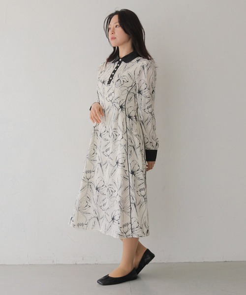 HER CLOSET（ハークローゼット）の「【HER CLOSET】【入卒式】ペンシルフラワープリントワンピース（シャツワンピース・レディース・ブラック/オフホワイト・FREE）」の8枚目の写真