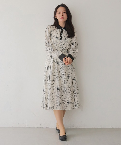 HER CLOSET（ハークローゼット）の「【HER CLOSET】【入卒式】ペンシルフラワープリントワンピース（シャツワンピース・レディース・ブラック/オフホワイト・FREE）」の15枚目の写真