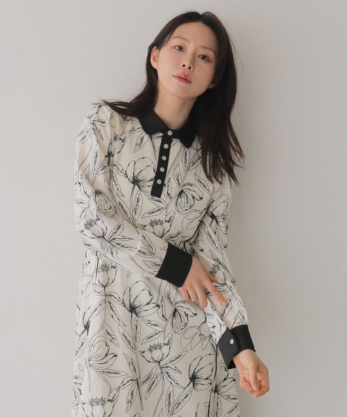 HER CLOSET（ハークローゼット）の「【HER CLOSET】【入卒式】ペンシルフラワープリントワンピース（シャツワンピース・レディース・ブラック/オフホワイト・FREE）」の22枚目の写真