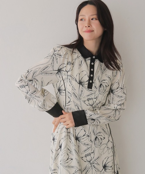 HER CLOSET（ハークローゼット）の「【HER CLOSET】【入卒式】ペンシルフラワープリントワンピース（シャツワンピース・レディース・ブラック/オフホワイト・FREE）」の16枚目の写真