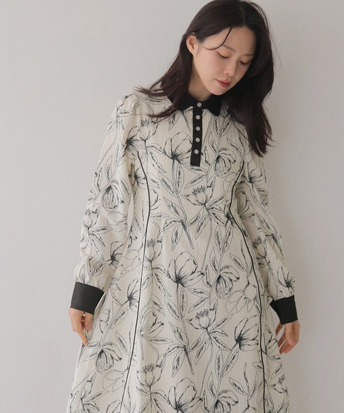 HER CLOSET（ハークローゼット）の「【HER CLOSET】【入卒式】ペンシルフラワープリントワンピース（シャツワンピース・レディース・ブラック/オフホワイト・FREE）」の20枚目の写真