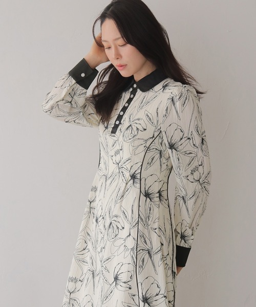 HER CLOSET（ハークローゼット）の「【HER CLOSET】【入卒式】ペンシルフラワープリントワンピース（シャツワンピース・レディース・ブラック/オフホワイト・FREE）」の21枚目の写真