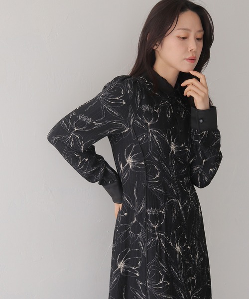 HER CLOSET（ハークローゼット）の「【HER CLOSET】【入卒式】ペンシルフラワープリントワンピース（シャツワンピース・レディース・ブラック/オフホワイト・FREE）」の9枚目の写真